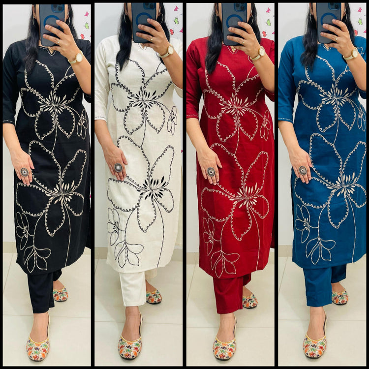 Elegant Everyday Kurti – Available in Red, Blue, White & Black