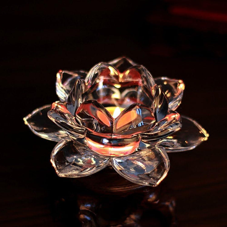 Glass Lotus Flower Tea Light Candle Holder Set