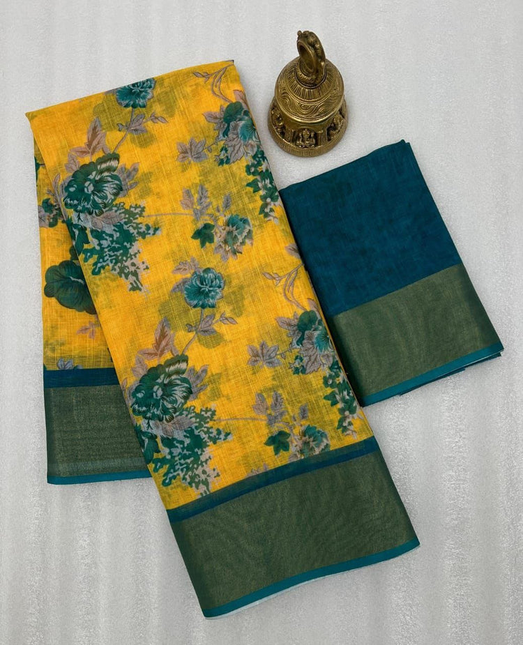 Saree Fabric  -  Linen with Gold Jari 5×5 border