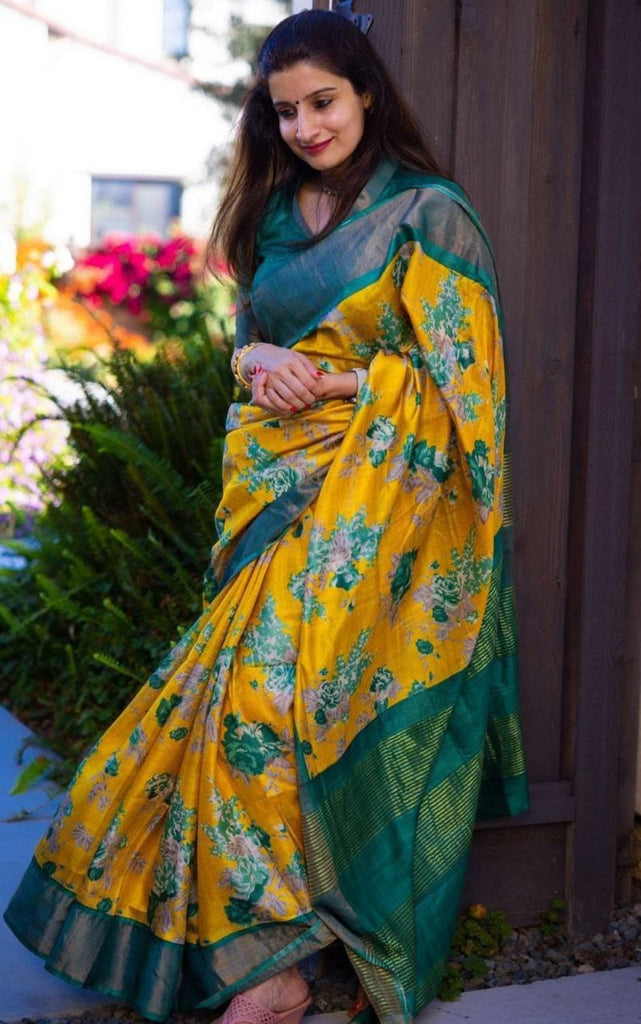 Saree Fabric  -  Linen with Gold Jari 5×5 border