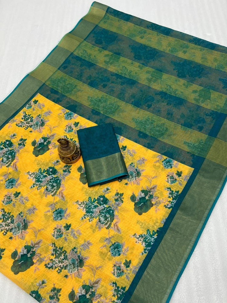 Saree Fabric  -  Linen with Gold Jari 5×5 border