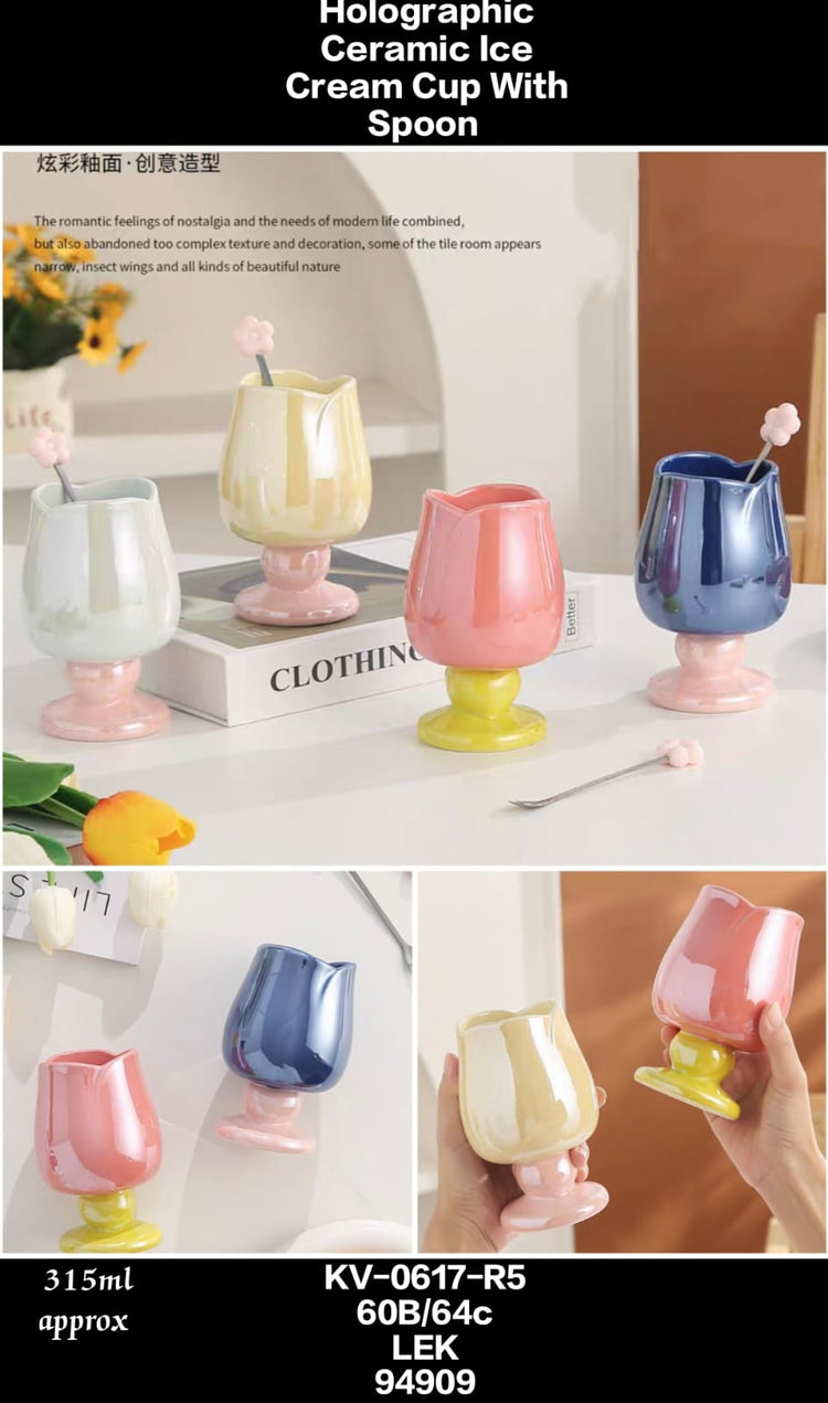 Holographic ceramic mug with spoon