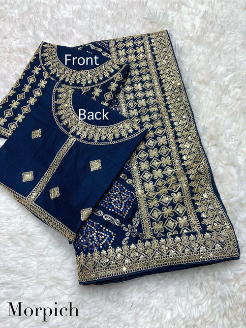 Blooming Vichitra Bandhej Saree with Heavy Pallu & Work Blouse