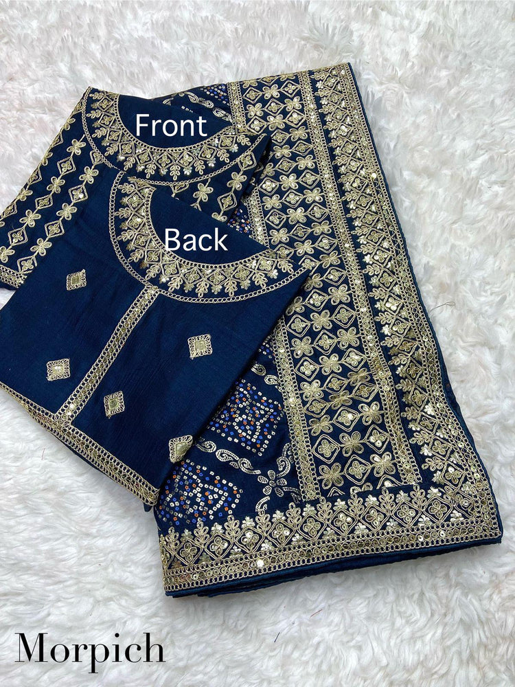 Blooming Vichitra Bandhej Saree with Heavy Pallu & Work Blouse