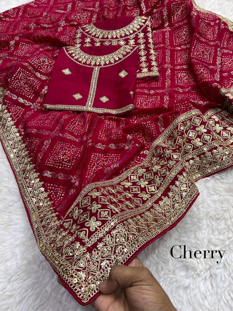 Blooming Vichitra Bandhej Saree with Heavy Pallu & Work Blouse