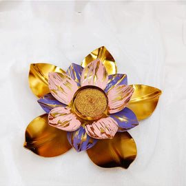 🪔 Lotus Metal Brass Wax Candle Diya – Elegant Home Décor