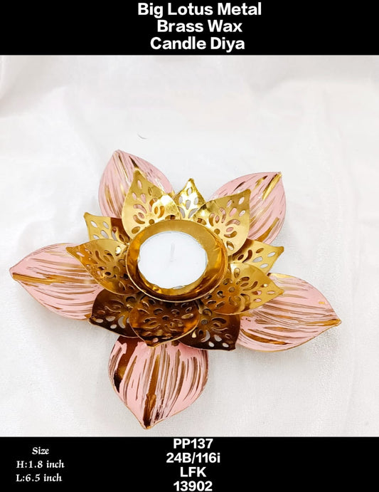 🪔 Lotus Metal Brass Wax Candle Diya – Elegant Home Décor